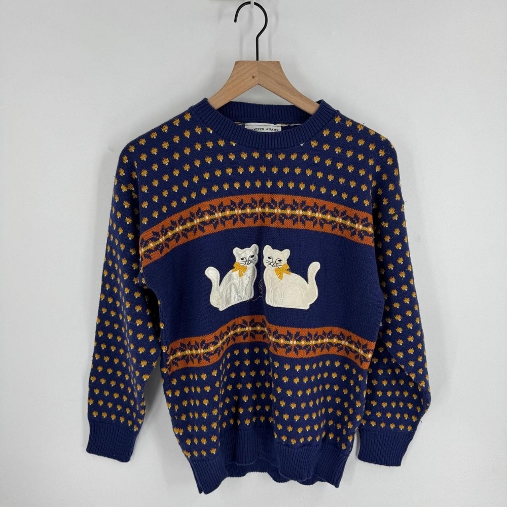 Navy Blue Cat Pattern Sweater